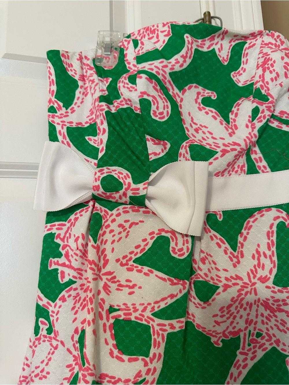 Lilly Pulitzer Green, Pink and White Strapless Floral Dress with Bow - Picture 4 of 9